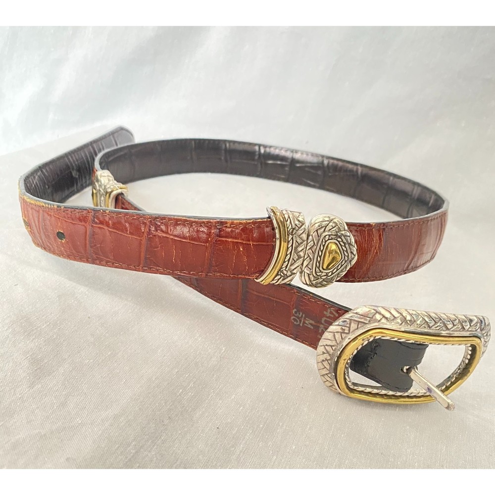 💎Brighton Leather Segmented Reversible Belt Black/Tan Ornate Hardware Size M 30